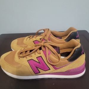 New Balance Classic 574 womens size 11,  Tan color with pink trim